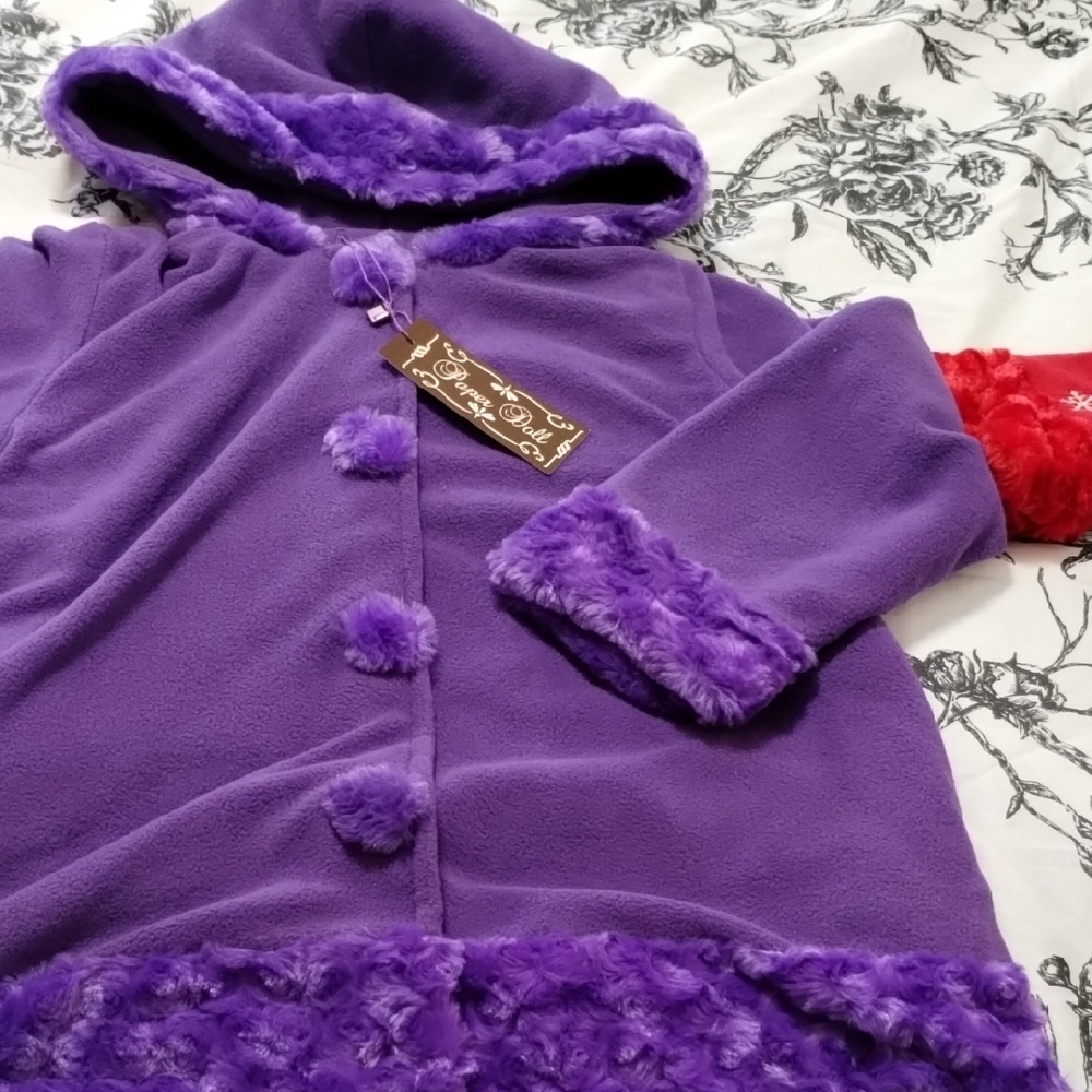 Purple Kids Jacket with Faux Fur Trim